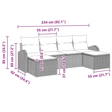 vidaXL Σετ 6 τεμαχίων σαλονιού για κήπο με μαξιλάρια Μπεζ Πολυ Ρατάν