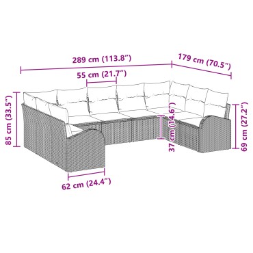 vidaXL σετ 9 τεμαχίων καναπέ κήπου με μαξιλάρια μπεζ πολυ ρατάν