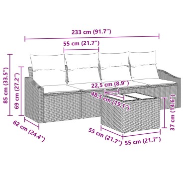 vidaXL Σετ καναπέ κήπου 5 τεμαχίων με μαξιλάρια Μαύρο Πολυ ρατάν