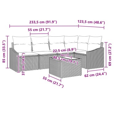 vidaXL Σετ καναπέ κήπου 6 κομματιών με μαξιλάρια Γκρι Πολυ ρατάν