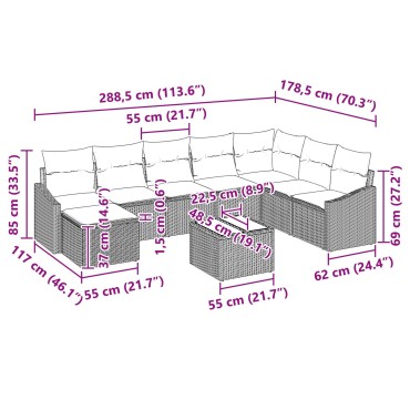 vidaXL Σετ 9 Piece Garden Sofa με Μαξιλάρια Μπεζ Πολυ Ρατάν