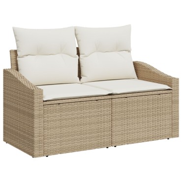 vidaXL 7 Piece Garden Sofa Set with Cushions Μπεζ Πολυ Ρατάν