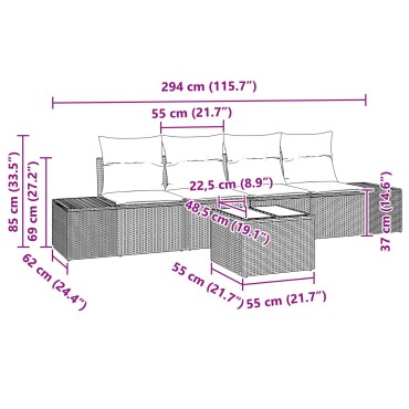 vidaXL Σετ 5 Τεμαχίων Καναπέ Κήπου με Μαξιλάρια Μαύρο Πολυ Ρατάν
