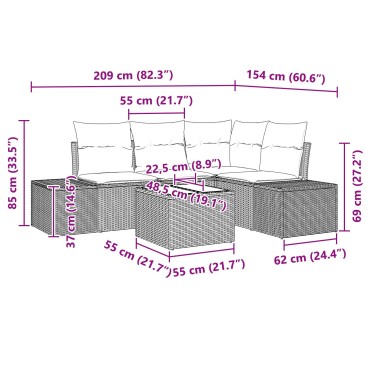 vidaXL Σετ 5 Τεμαχίων Καναπέ Κήπου με Μαξιλάρια Γκρι Πολυεστέρας