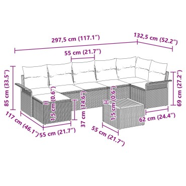 vidaXL Σετ 8 Τεμαχίων Καναπέ Κήπου με Μαξιλάρια Μπεζ Πολυ Ρατάν Ακακίας