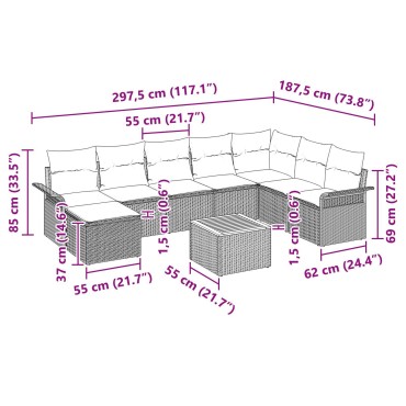 vidaXL Σετ καναπέ κήπου 9 τεμαχίων με μαξιλάρια Μαύρο Πολυράταν Ακακία