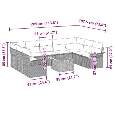 vidaXL Σετ Καναπέ Κήπου 10 Τεμαχίων με Μαξιλάρια Μπεζ Πολυ Ρατάν Ακακίας