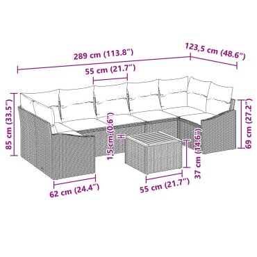 vidaXL Σετ Καναπέ 8 Τεμαχίων με Μαξιλάρια Γκρι Πολυ-ρατάν Ακακία