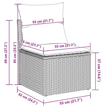 vidaXL Σετ Καναπέ 9 Τεμαχίων με Μαξιλάρια Γκρι Poly Rattan Acacia