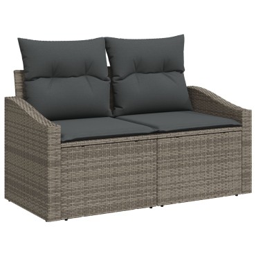 vidaXL Σετ Καναπέ 9 Τεμαχίων με Μαξιλάρια Γκρι Poly Rattan Acacia