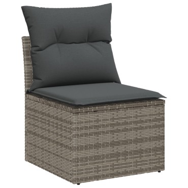 vidaXL Σετ Καναπέ 9 Τεμαχίων με Μαξιλάρια Γκρι Poly Rattan Acacia