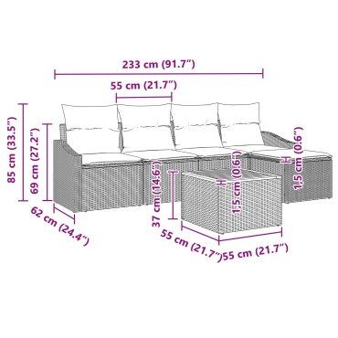 vidaXL Σετ Καναπέ Κήπου 6 τεμαχίων με Μαξιλάρια Μαύρο Πολυ Ρατάν Ακακίας