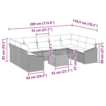 vidaXL 10 Τεμαχίων Σετ Καθιστικού Κήπου με Μαξιλάρια Γκρι Πολυρατάν Ακακίας