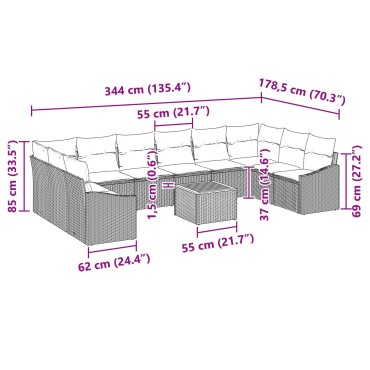 vidaXL Σετ 11 Τεμαχίων Σαφές Κήπου με Μαξιλάρια Μαύρο Πολυ Ρατάν Ακακία