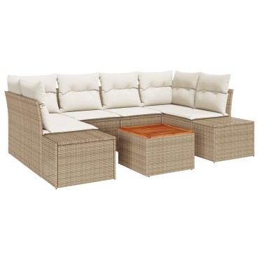 vidaXL Set Καναπέ Κήπου 7 Τεμαχίων με Μαξιλάρια Μπεζ Πολυ-Ρατάν Ακακίας