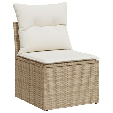 vidaXL Set Καναπέ Κήπου 7 Τεμαχίων με Μαξιλάρια Μπεζ Πολυ-Ρατάν Ακακίας