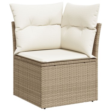 vidaXL Set Καναπέ Κήπου 7 Τεμαχίων με Μαξιλάρια Μπεζ Πολυ-Ρατάν Ακακίας