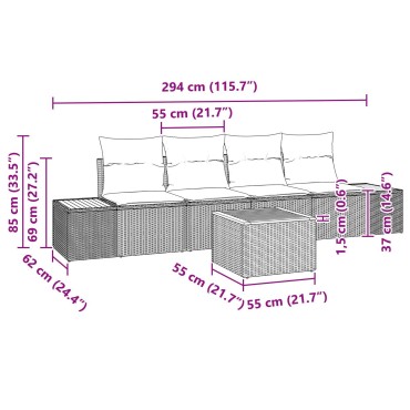 vidaXL Σαλονάκι 5 κομματιών Κήπου με Μαξιλάρια Μαύρο Πολυ Ρατάν