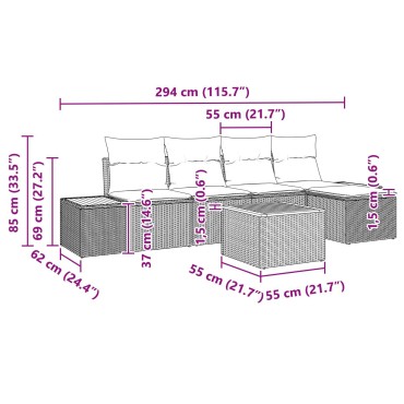 vidaXL Σετ καναπέ κήπου με 6 κομμάτια και μαξιλάρια Μαύρο Πολυ ρατάν Ακακία