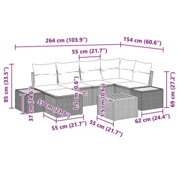 vidaXL Σετ καναπέ κήπου 7 τεμαχίων με μαξιλάρια μαύρου πολυ ρατάν