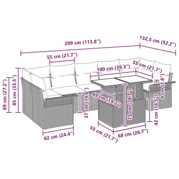 vidaXL Σετ 8 τμχ καναπέ κήπου με μαξιλάρια Καφέ Πολυ ράτανα