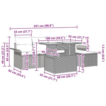 vidaXL 6 Τεμαχίων Σετ Καναπέ Κήπου με Μαξιλάρια Καφέ Πολυ Ρατάν