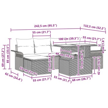 vidaXL Σετ 7 Τεμαχίων Καναπέ Κήπου με Μαξιλάρια Μπεζ Πολυ Ρατάν
