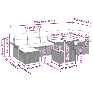 vidaXL Σετ 8 Τεμαχίων Καθιστικού Κήπου με Μαξιλάρια Καφέ Πολυ Ρατάν