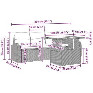 vidaXL Σετ 5 κομματιών Κήπου με Μαξιλάρια Μπεζ Πολυ Ρατάν