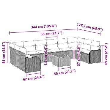 vidaXL Σετ Καναπέ 11 Τεμαχίων με Μαξιλάρια Μπεζ Πολυ Ρατάν Ακακία