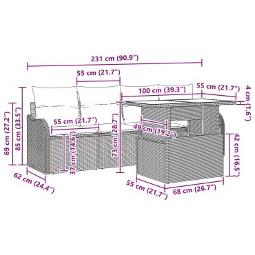 vidaXL Σετ Καναπέ Κήπου 6 Τεμαχίων με Μαξιλάρια Ανοιχτό Γκρι Πολυ Ράτανα