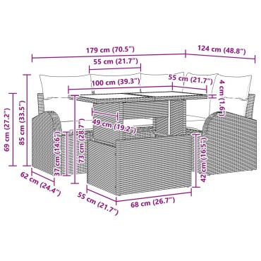 vidaXL 5 Piece Garden Sofa Set with Cushions Black Poly Rattan