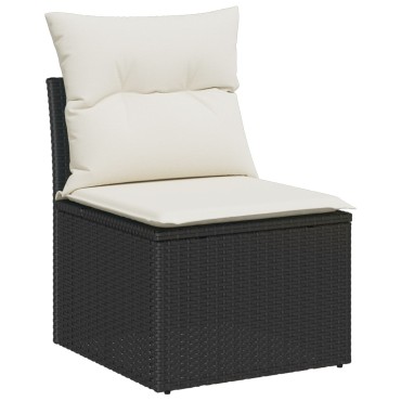 vidaXL 5 Piece Garden Sofa Set with Cushions Black Poly Rattan