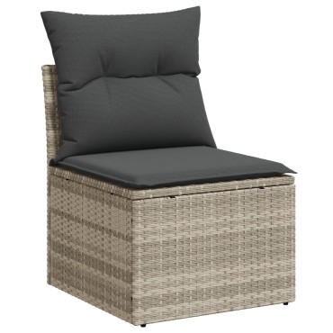 vidaXL 10 Piece Garden Sofa Set με Μαξιλάρια Ανοιχτό Γκρι Πολυ Ρατάν