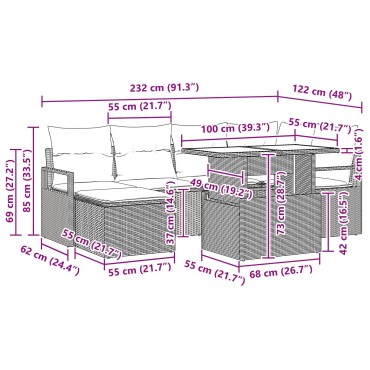 vidaXL Σετ 7 Τεμαχίων Σαφών Κήπου με Μαξιλάρια Μπεζ Πολυ Ρατάν