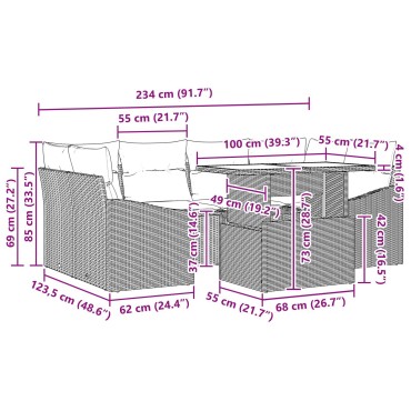 vidaXL Σετ Καναπέ 7 Τεμαχίων με Μαξιλάρια Ανοιχτό Γκρι Πολυ Ρατάν