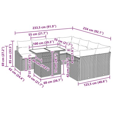 vidaXL 9 Τεμάχιο σαλονάκι κήπου με μαξιλάρια μαύρο poly rattan