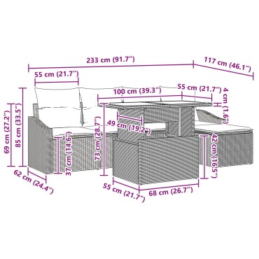 vidaXL 6 Τεμαχίων Σετ Καναπέ Κήπου με Μαξιλάρια Ανοιχτό Γκρι Πολυ Ρατάν