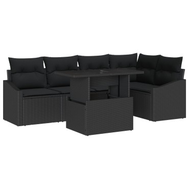 vidaXL Set Καναπέ Κήπου 6 Τεμαχίων με Μαξιλάρια Μαύρο Πολυ Ράτανα
