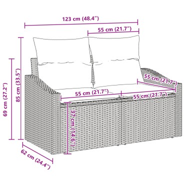 vidaXL Set Καναπέ Κήπου 6 Τεμαχίων με Μαξιλάρια Μαύρο Πολυ Ράτανα