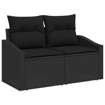 vidaXL Set Καναπέ Κήπου 6 Τεμαχίων με Μαξιλάρια Μαύρο Πολυ Ράτανα