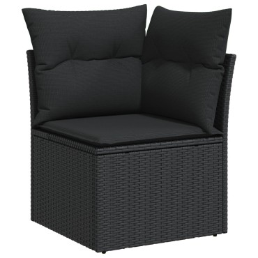 vidaXL Set Καναπέ Κήπου 6 Τεμαχίων με Μαξιλάρια Μαύρο Πολυ Ράτανα