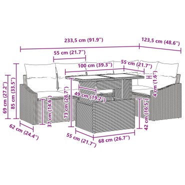vidaXL Set Καναπέ Κήπου 6 Τεμαχίων με Μαξιλάρια Μαύρο Πολυ Ράτανα