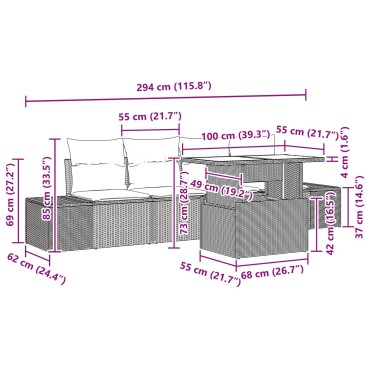 vidaXL Σετ 5 Τεμαχίων Σαλονιού Κήπου με Μαξιλάρια Μαύρο Πολυ Ρατάν