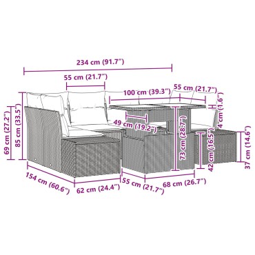 vidaXL 7 Τεμαχίων Σετ Καναπέ Κήπου με Μαξιλάρια Μπεζ Πολυ Ρατάν
