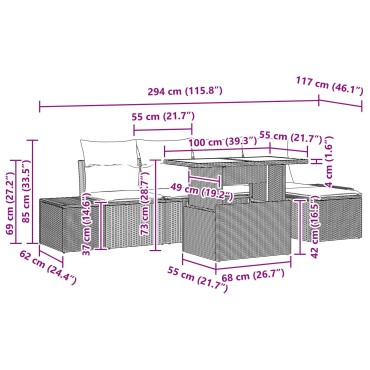 vidaXL Σετ Καναπέ Κήπου 6 κομματιών με Μαξιλάρια Μπεζ Πολυ Ρατάν
