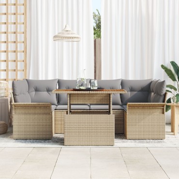 vidaXL Σετ κήπου 7 κομματιών με μαξιλάρια Γκρι Poly Rattan Acacia