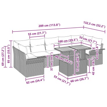 vidaXL Σετ 8 Τεμαχίων Καναπέ Κήπου με Μαξιλάρια Μπεζ Πολυ Ρατάν Ακακία