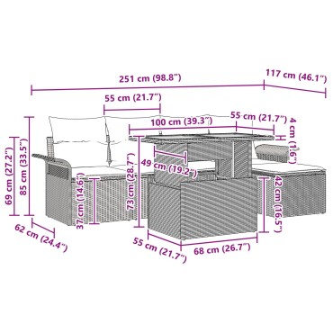 vidaXL Σετ Τραπεζαρίας Κήπου 6 Τεμαχίων με Μαξιλάρια Μπεζ Ρατάν Ακακίας