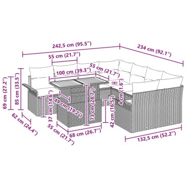 vidaXL 11 κομμάτια Σετ Τραπεζαρίας Κήπου με Μαξιλάρια Μπεζ Πολυ Ρατάν Ακακία